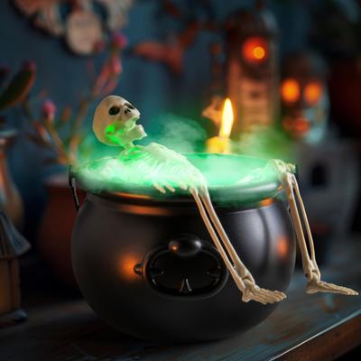 Yousheng Skeleton Potion Witch Cauldron DIY Magic Floating Potion Bottle with LED Mist Maker And Diffuser Spooky Black Bowl Halloween Decoration