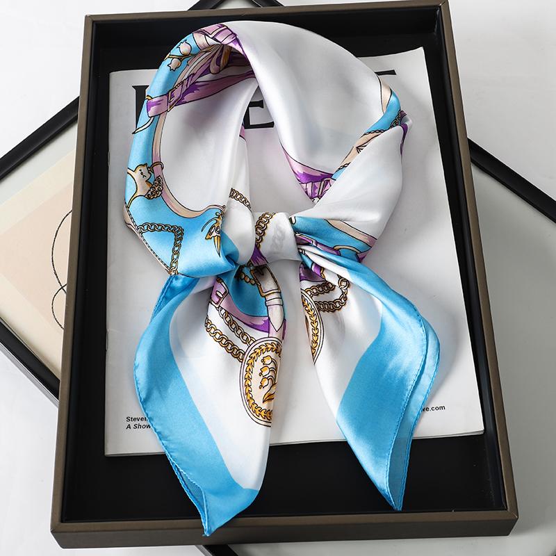 Luxury Brand  Silk Square Scarf Women Cat Neck Hair Tie Band Beach Hijab Kerchief Head Headbands Bandana Female Foulard 70cm