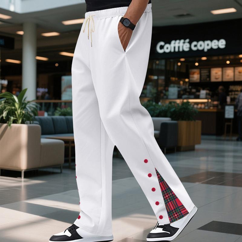 Mens American Heavy Casual Color Block Drawstring Straight Sweatpants S белый