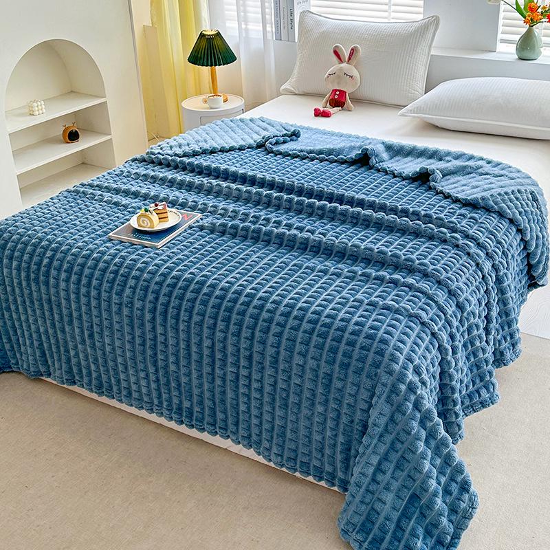 Plaid Faux Fur Rabbit Hair Striped Blanket for Sofa or Office Use