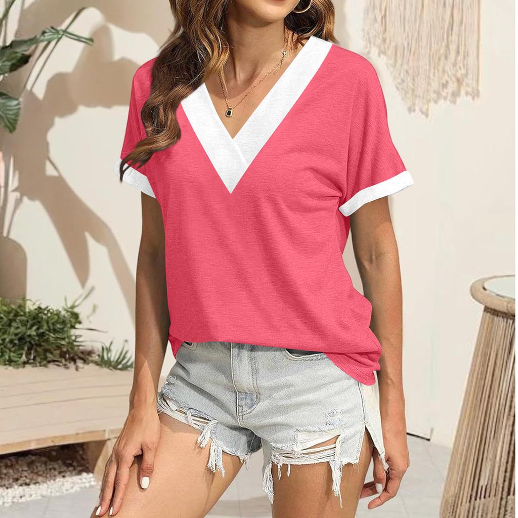 Women's Casual Loose V-neck Short-sleeved Shirt Short-sleeved Top