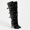 Black Sexy Thin High Heels Patent Leather Women Over The Knee Boot Design Style Narrow Band Buckle Strap Stripper Shoes