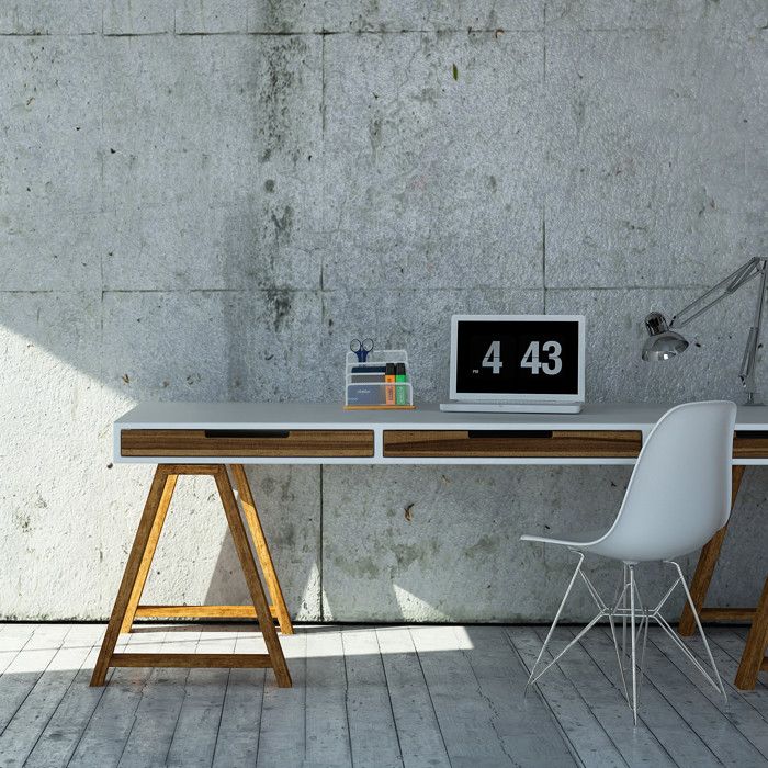 Relaxdays Porte-lettres métal et bambou, 3 rangements, HxLxP: 15x18,5x10cm, pour bureau, range-documents, blanc - nature