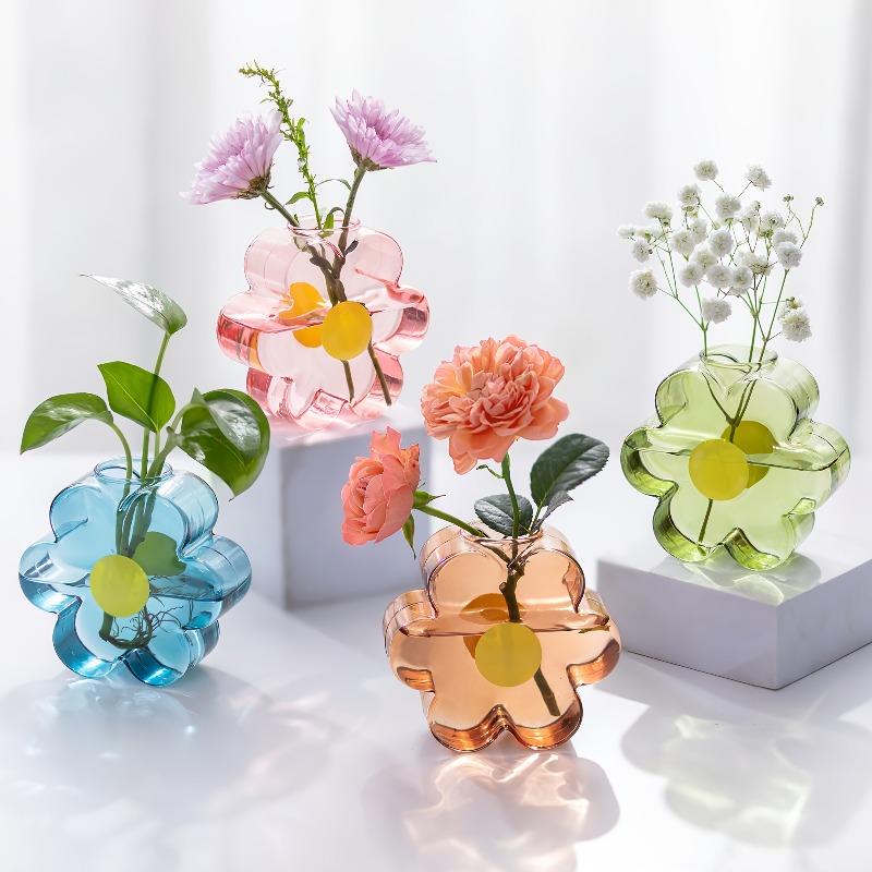 4pcs Floral Glass Vases Four Colors Set Colorful Flower Hydroponic Glass Vase Transparent Arrangement Container Table Decoration