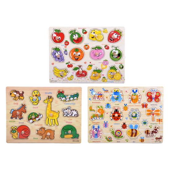 1 Set Wooden Animal Puzzle Board Cartoon Fruit Matching Board Fine Motor Skills Color Shape Preschool Learning Educational Jigsaw Board Toy