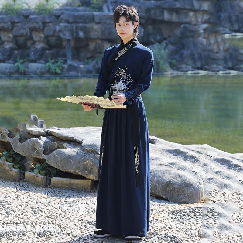 Herren Chinesischer Stil Hanfu Set, Antikes Wuxia Kampfsport Kostüm, Stickerei Tägliches Outfit