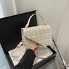 Simple Woven Plaid Texture Diagonal Buckle Women Small Square Bag Casual For