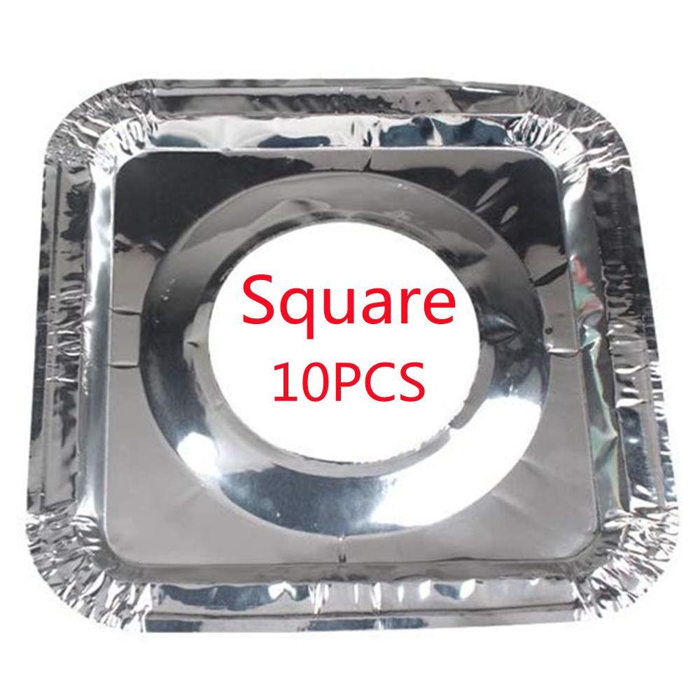 

10 шт. 10 шт. Кришки для газової духовки з маслостійкої алюмінієвої фольги, кришки для пальників, потовщені круглі квадратні Square