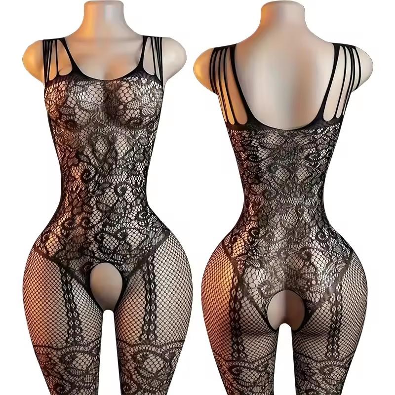 Women Fishnet Leopard Print Sexy Lingerie Bodysuit Open Crotch Bodystocking For Adult See Through Nightwear