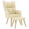 Armchair with Footrest, Cream, Upholstered In Fabric