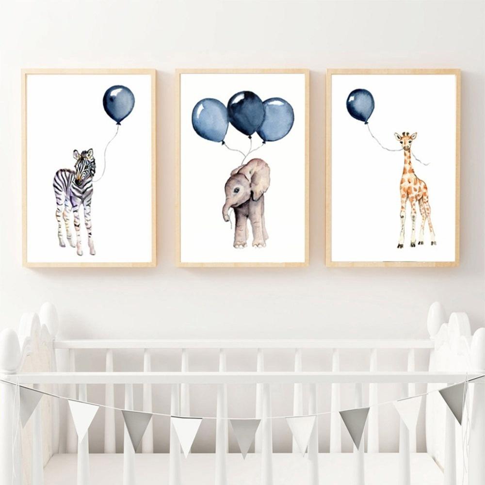Wall Art Animal Zebra Elephant Giraffe Bubbles Canvas Painting Posters Prints Nordic Nursery Wall Picture Kids Room Decor