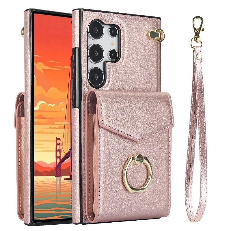 Wrist Strap Phone Case for Samsung Galaxy S23 S21 FE S24 Plus S22 Ultra A13 A53 A52 A73 A33 A14 A24 A54 with Card Holder Cover
