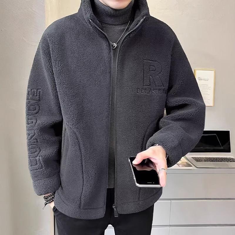 Men's Versatile Fleece Jacket - Classic Solid Color Zip-Up with Stand Collar for Autumn/Winter