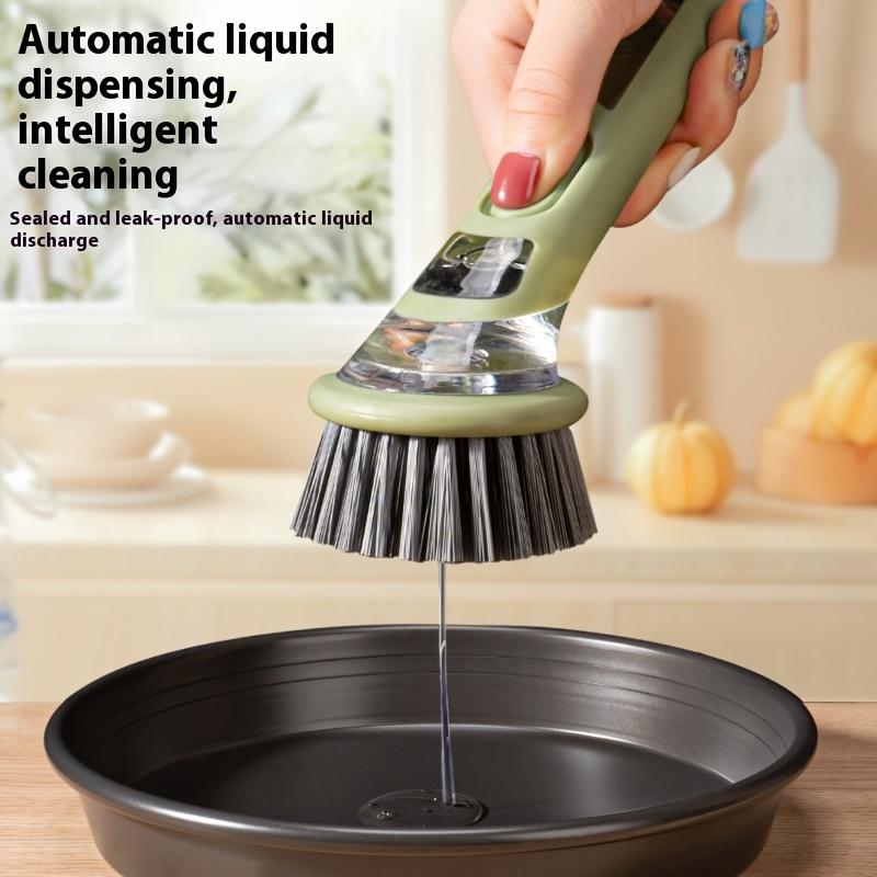 Creative Kitchen Pan Brush Non-Slip Press To Dispense Automatic Liquid Dishwashing Brush Long Handle Press Cleaner