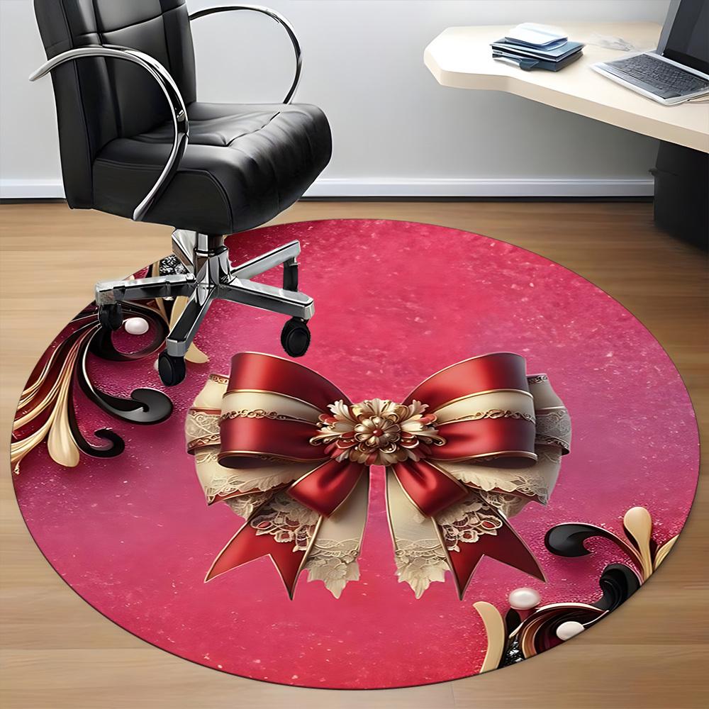 1pc Bow Decorative Chair Carpet for Office, Indoor Non Slip Washable Polyester Fiber Carpet,