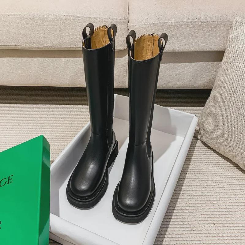Dual Circumference 8cm Inner Lift Women's Knee-High Knight Boots, Thick-Soled Petite High-Top Design