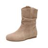Women's fashionable short boots model suede casual boots, one-piece flat bottom nude boots, retro soft-soled women's boots