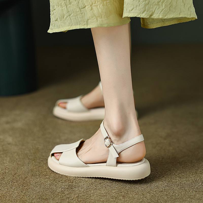 Krazing Pot Летние женские сандалии для отдыха на плоской платформе с круглым носком — фото 15