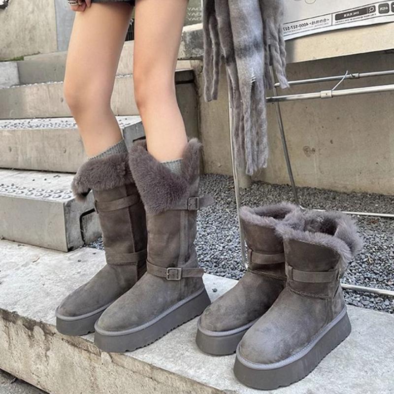 Women's Padded Thickened Warm Hiking Mountaineering Thick Bottom Waterproof Non-slip Sports and Leisure Production Long Snow Boots Cotton Slippers