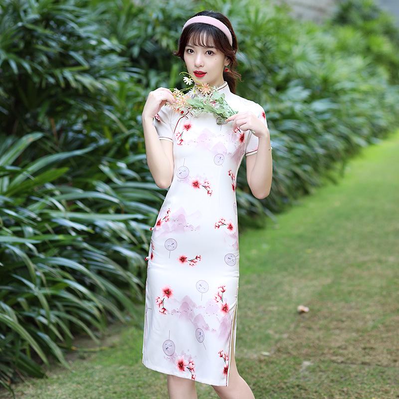 Robe Cheongsam Rétro Stretch Quadridirectionnel Moyen Simple Couche 2025