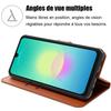 Coque pour Samsung Galaxy A18 5G/4G, Protection Anti-Rayures Synthécuir Marron - 2 Verres Trempés