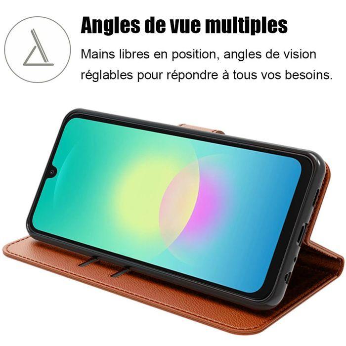 Coque pour Samsung Galaxy A18 5G/4G, Protection Anti-Rayures Synthécuir Marron - 2 Verres Trempés