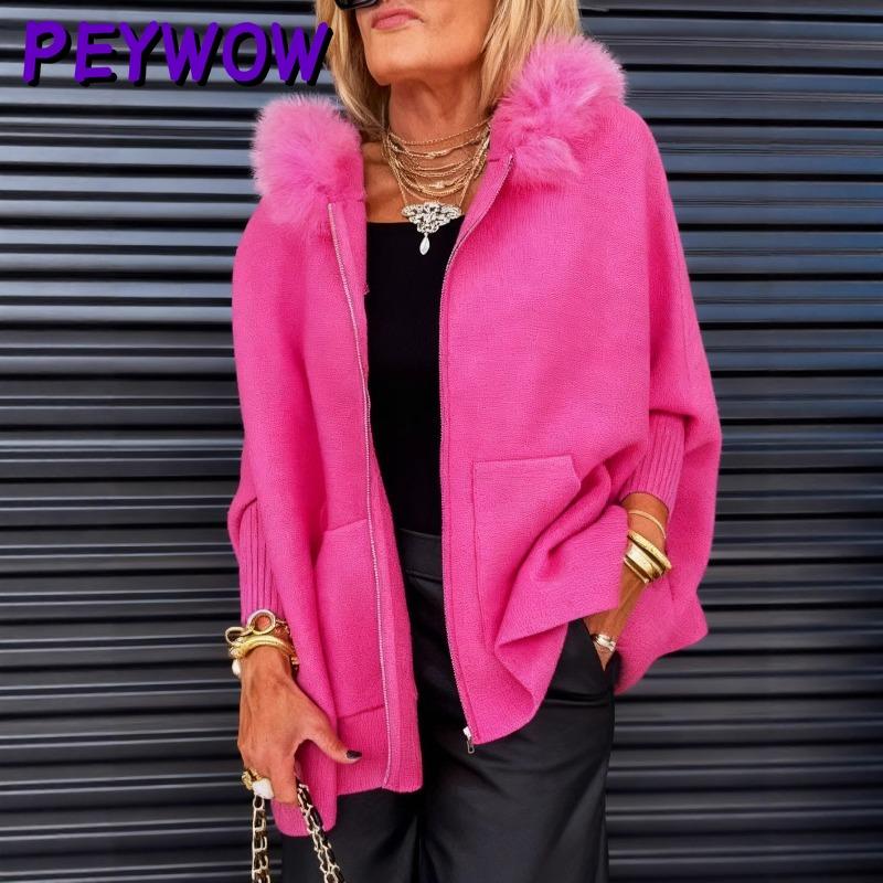 PEYWOW Giacche e cappotti con cappuccio a maniche lunghe, a tinta unita, casual, vintage da donna, autunno e inverno
