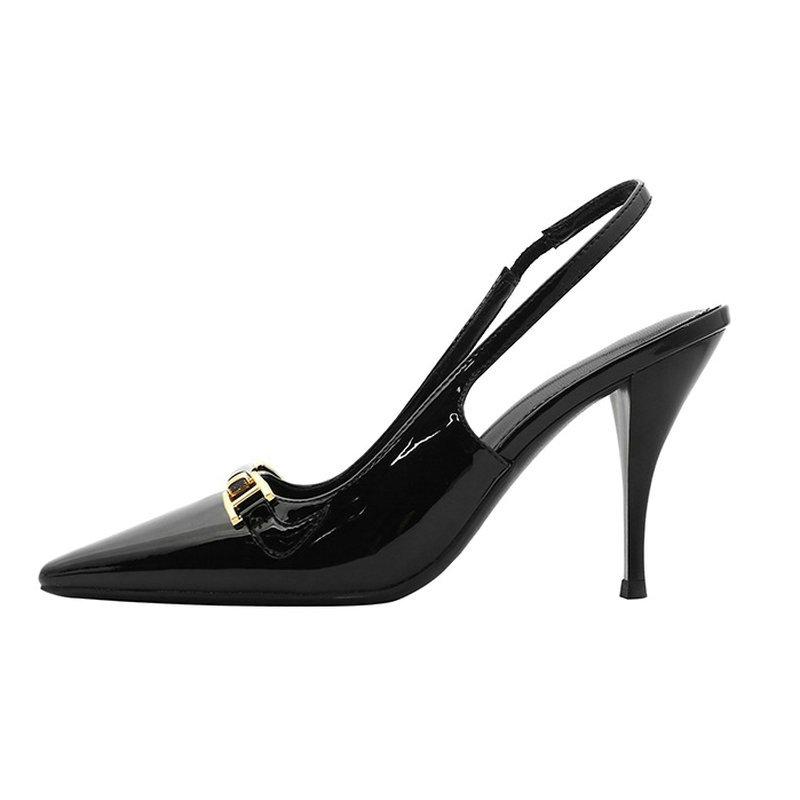 Fashion High Heels Women 2025 Spring And Summer New Square Head Thin Heel Black Patent Leather Design Sense Niche French Net Red Single