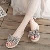 New Arrivals Open Run Women Rattan Ribbon Slippers Open Toe Simple Flower Design