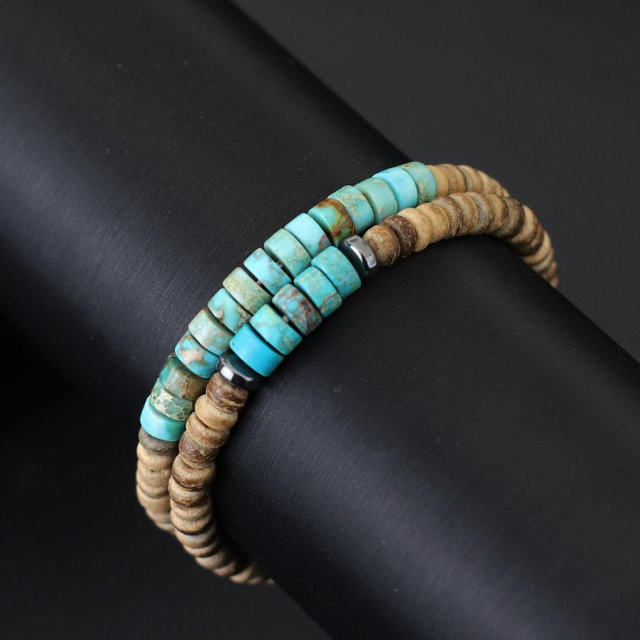 

2Pcs Natural Coconut Husk Beads Bracelet Set Grade A Emperor Stone Strand Braslet Outdoor Sports Camping Cycling Accessories 19.5cm 7.7Inches светло-синий