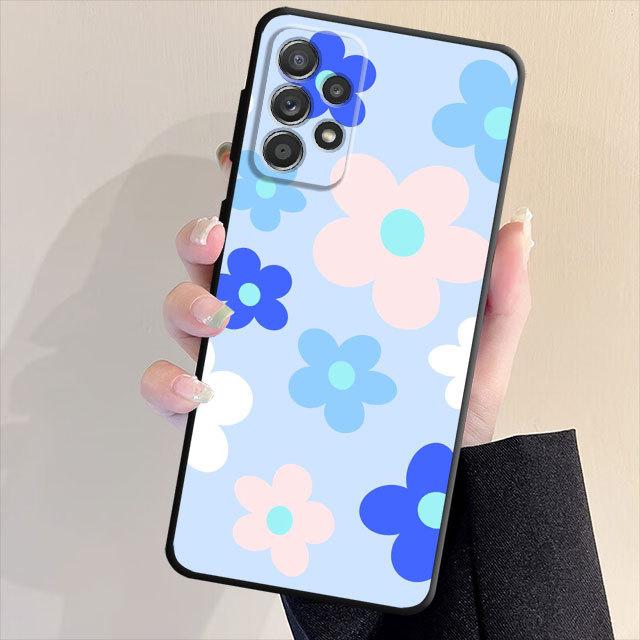Czarny miękki futerał na telefon do Samsung Galaxy A13 A22 A72 A23 A33 A53 A32 A21s A71 A31 A51 A52 kolorowe kwiaty Capa Shell Cover
