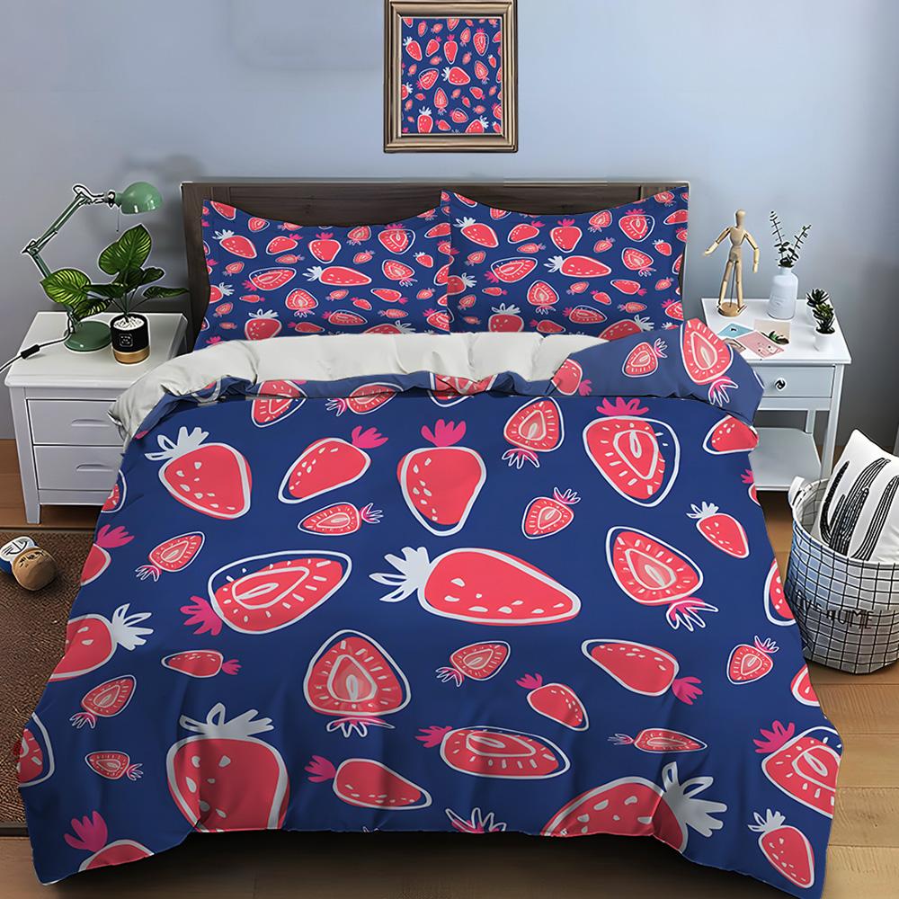 Strawberry pattern background Print Bedding Set 1 Duvet Cover 2 Pillowcases for Adult and Children Luxury Gift Full Size