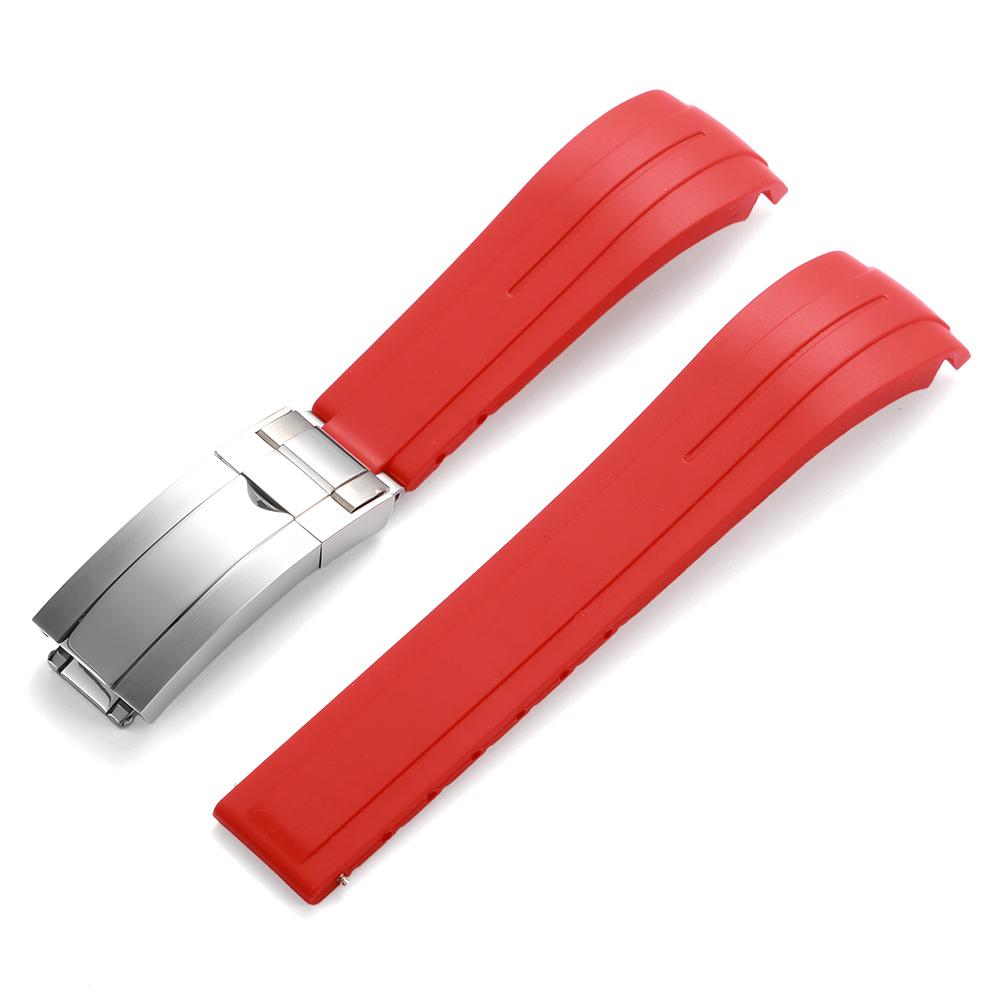 20mm 21mm 22mm Gummiarmband mit gebogenem Ende für Rolex für DAYTONA für SUBMARINER Wasserdichtes Armband Silikon Faltschließe Armband 20mm rot