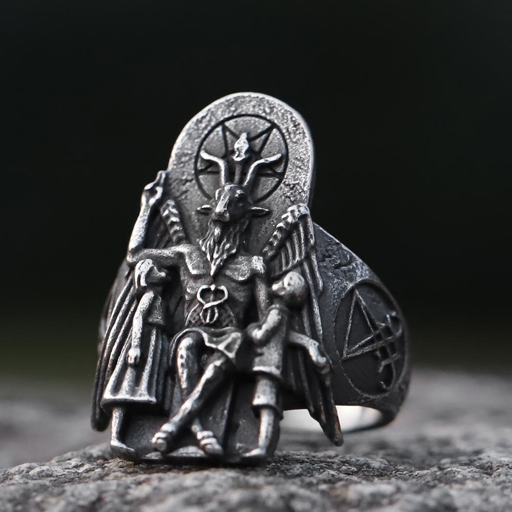 Ew Vintage Ring Luzifer Satan Siegelring für Männer mit Anubis Edelstahl Mode Punk Schmuck Geschenk Großhandel