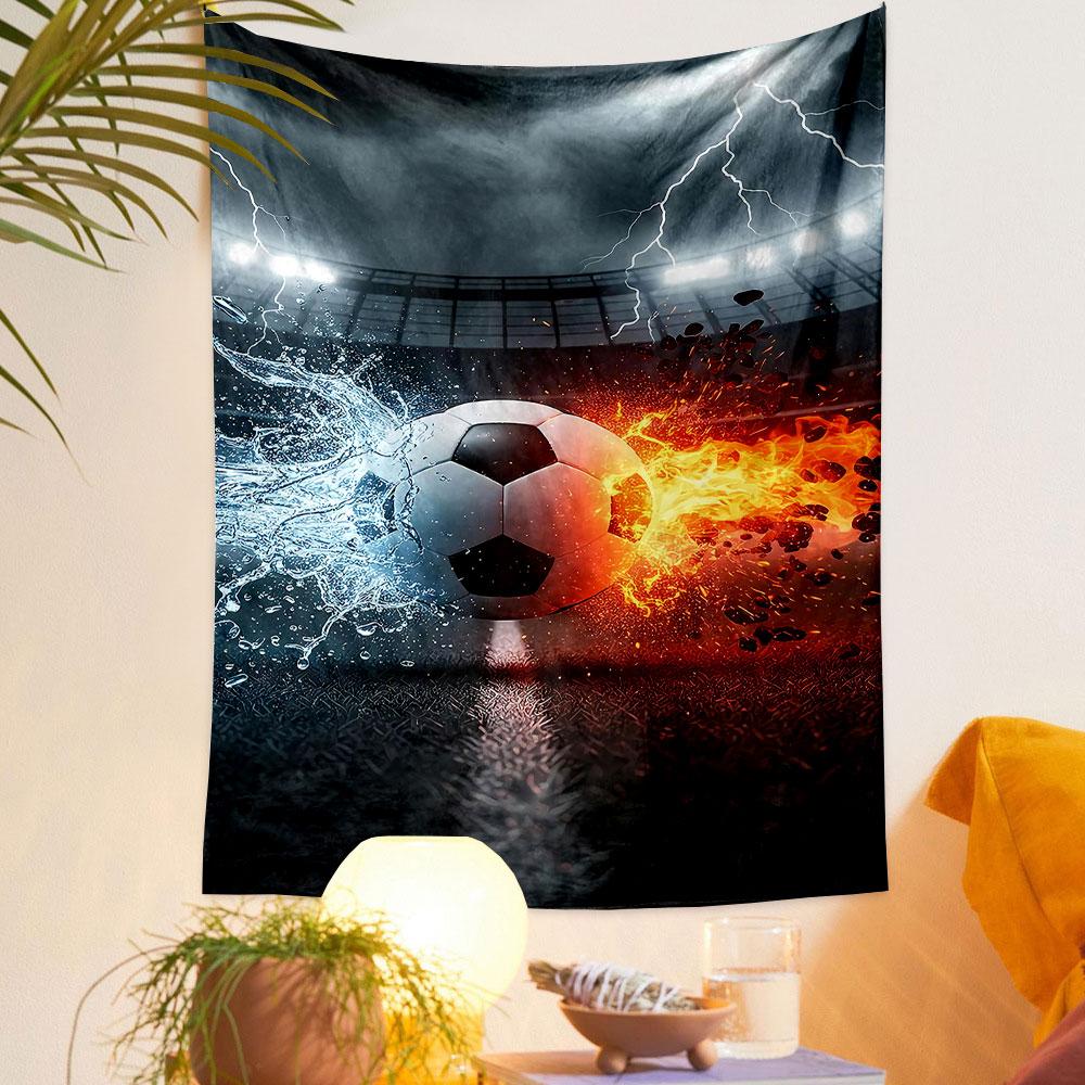 Fiery and Icy Soccer Explosion Patterned tapestry home decor, suitable for bedroom and living room, gift