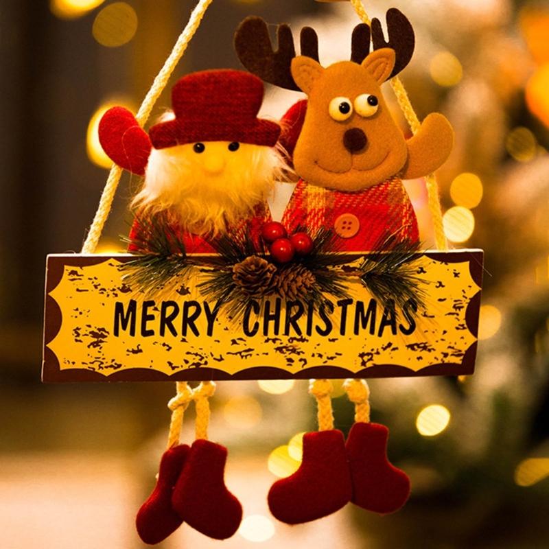 Festival Double Face Santa And Reindeers Hanging Decoration Outdoor Christmas Decorations