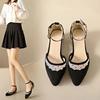 Fashion Cute Shoes for Women Office Woman Footwear Black Pointed Toe Square Heels Low Heel Elegant Kawaii Luxury Brand Korean Style Chic