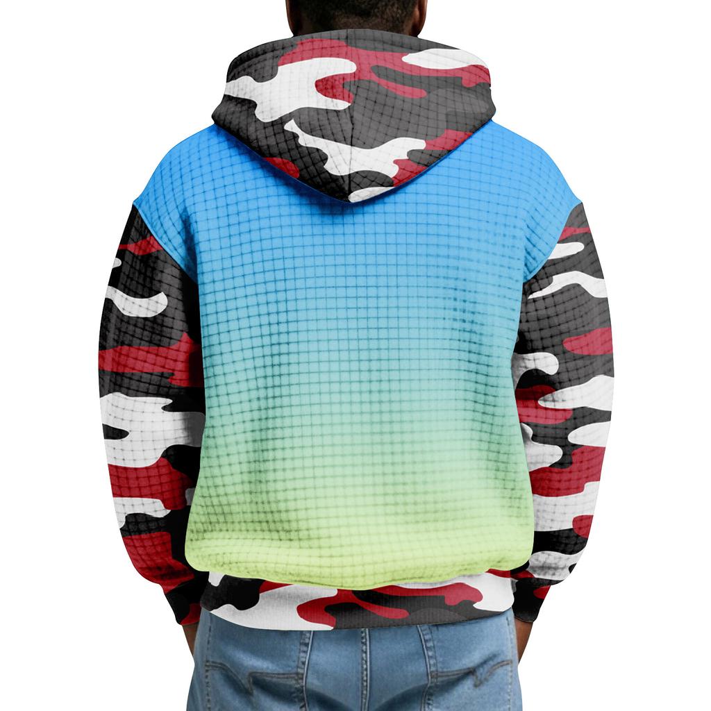 Sudadera Deportiva Casual para Hombre con Capucha y Media Cremallera a Cuadros con Cordón y Estampado