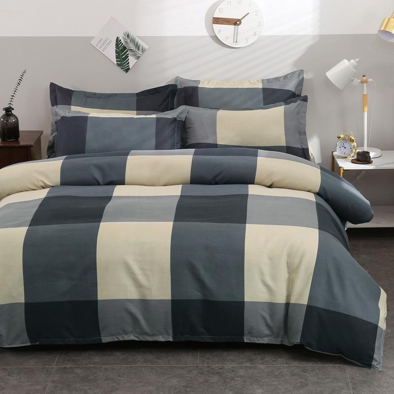 Autumn Winter Pure Cotton Brushed 4 Piece Bedding Set Simple Striped Thick Bed Sheet Duvet Cover All Cotton Bed Supplies 3 Piece Set With Pillowcase