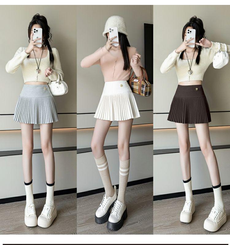 Women's High-Waist Pleated Wool Skirt - Spicy American Style for Autumn/Winter