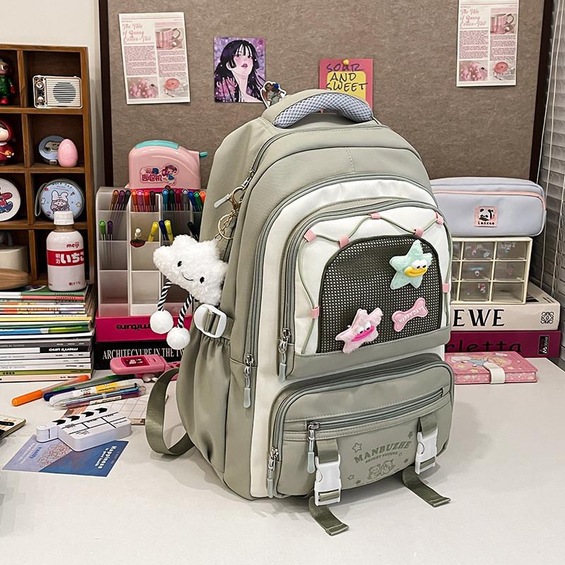 Shoulder Large Bag Capacity Solid Color Backpack Unisex School Travel Student