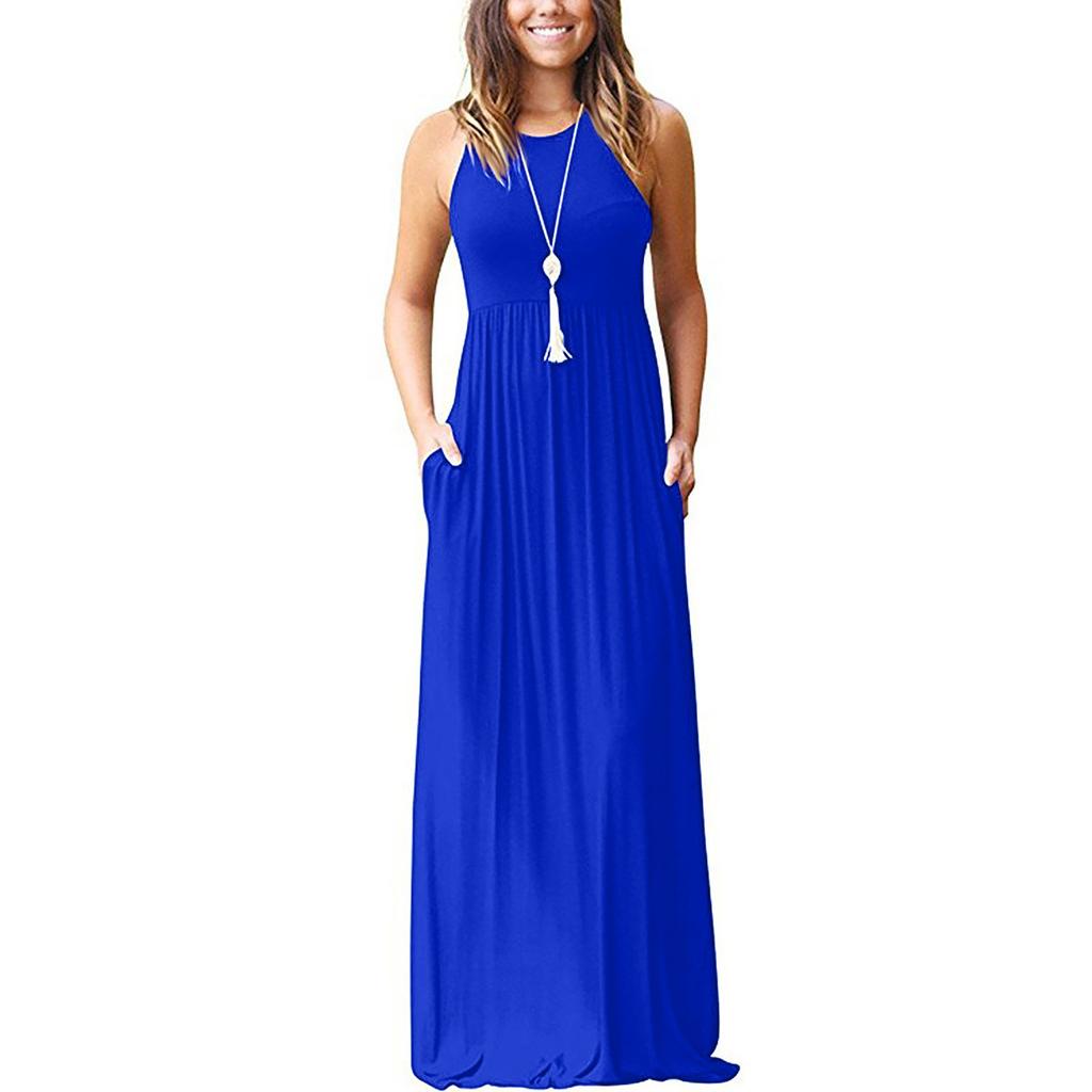 Women's Summer And Spring European And American Solid Color Pocket Drees