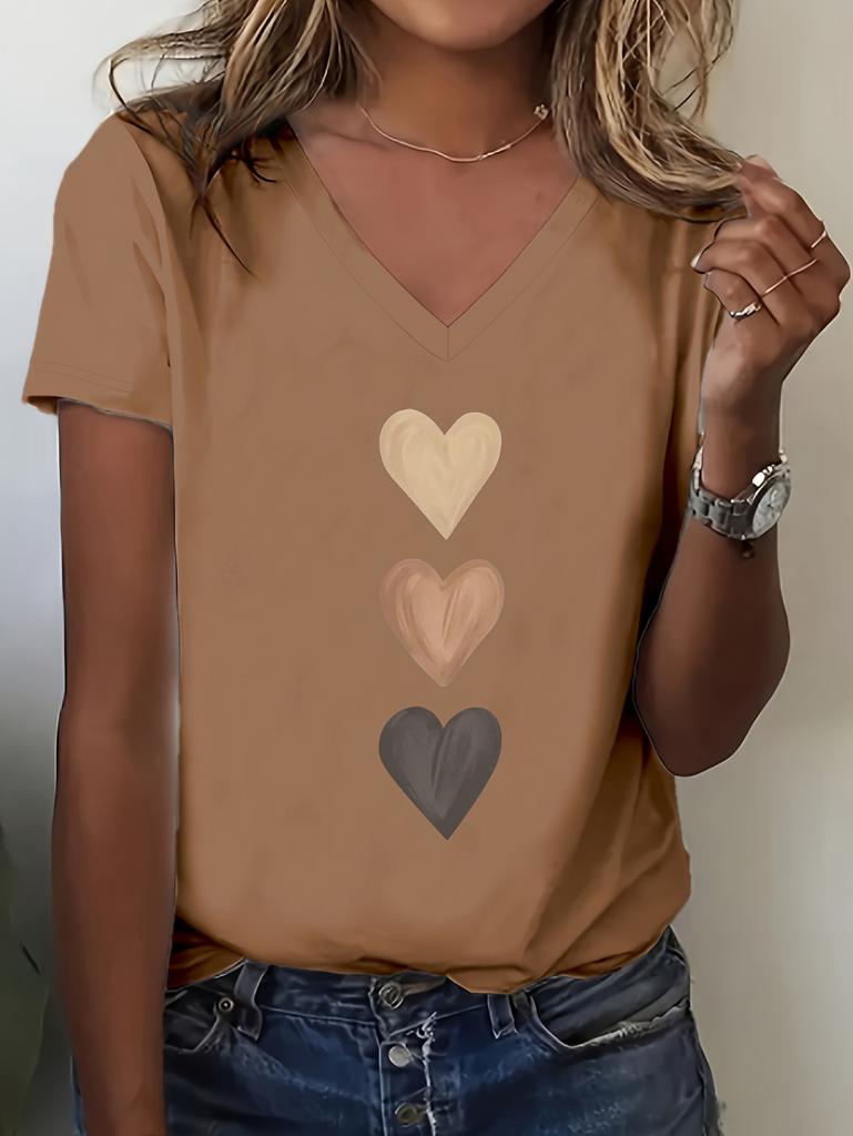 Funny Love Heart Print Women Summer Short Sleeves T-Shirt V-Neck Y2k Tops Tee Graphic T-Shirts Female Casual Women's Clothing
