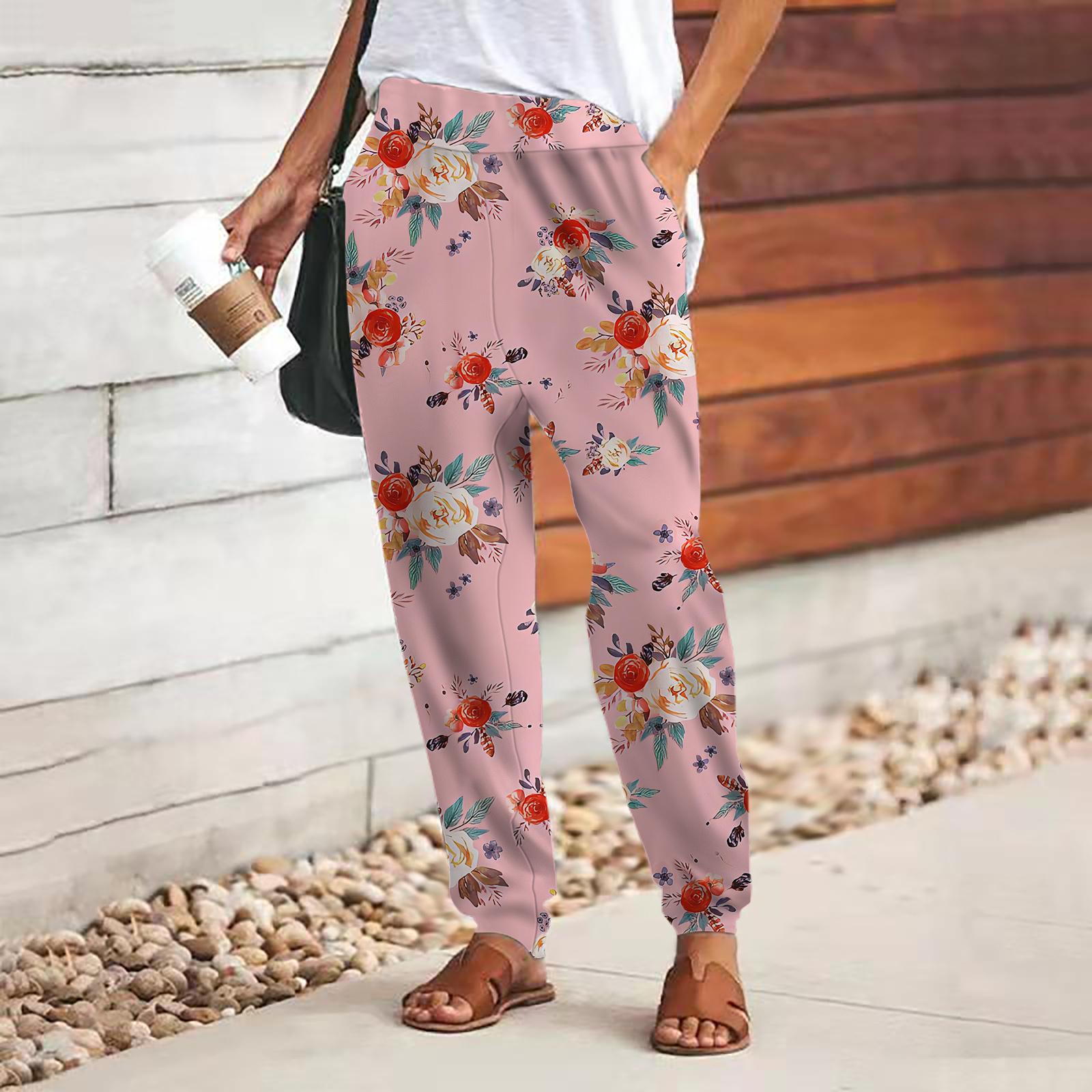 

Женские брюки с 3D-принтом в виде белых цветочных фрагментов, свободные брюки со шнуровкой и эластичным поясом, повседневные длинные брюки с карманами 8XL розовый