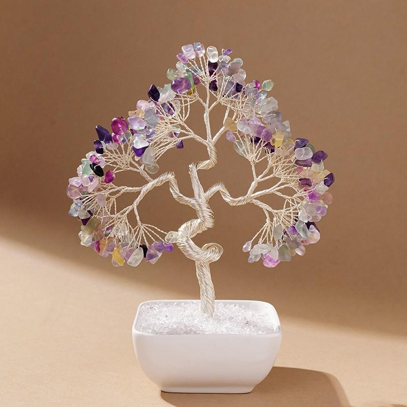Natural Aquamarine Crystal Tree With Ceramic Base Feng Shui Wealth Ornament Home Decor