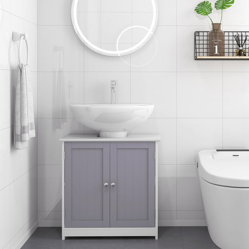 Under Sink Bathroom Cabinet Freestanding Under Sink Cabinet With 2 Doors And Adjustable Shelf For Basin Without Or With Pedestal White And Grey