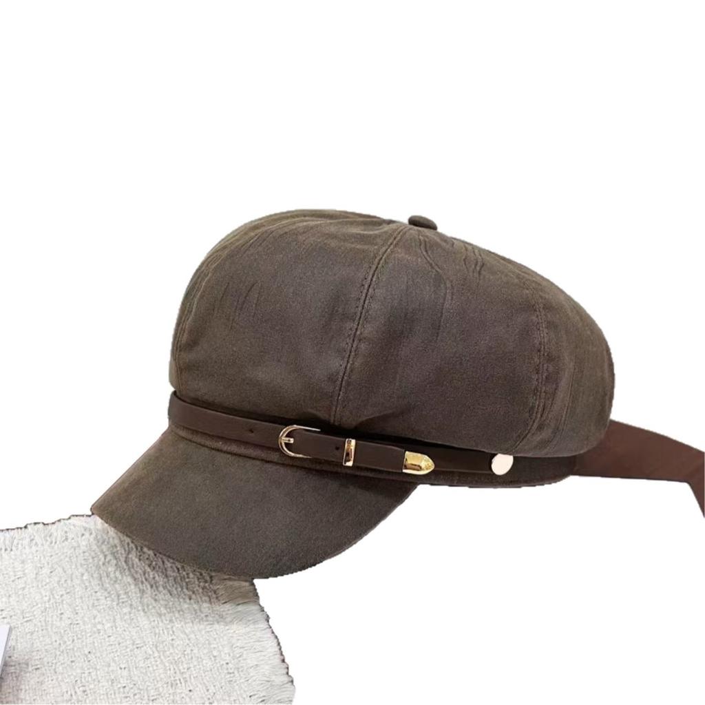 Retro Versatile Belt Buckle Design Newsboy Hat Children's Autumn Casual Cap Temperament Show Face Small Octagonal Hat Tide