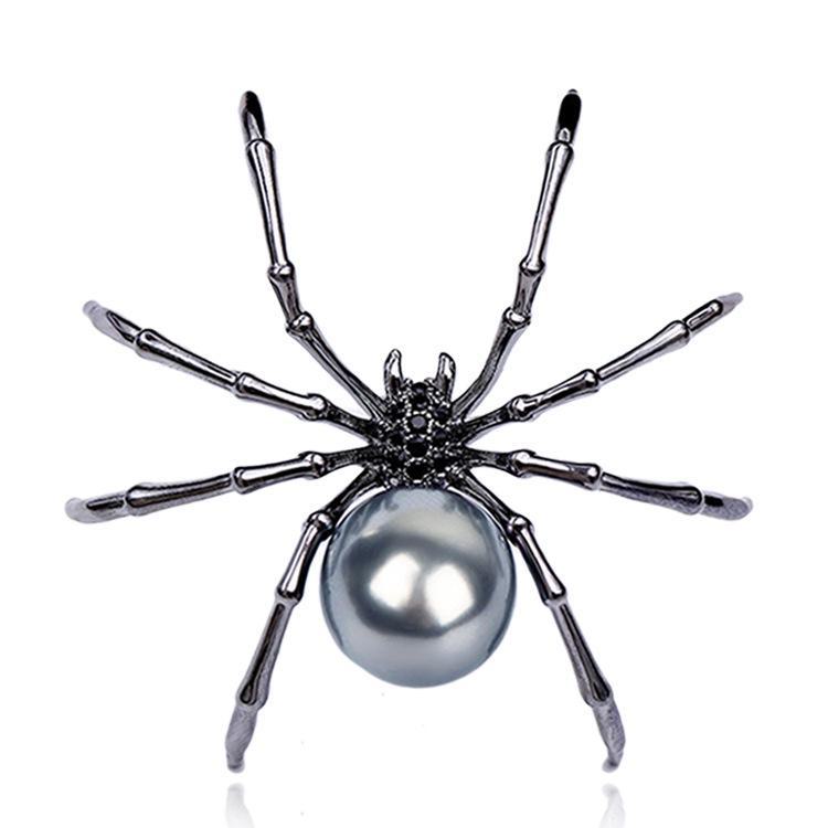Korean Style Black Spider Imitation Pearl Brooch for Women - Retro Jewelry Accessories