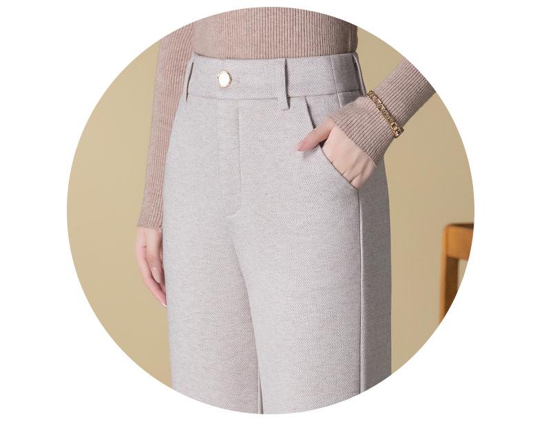 High Waist Wool Blend Pants for Women - Slimming, Casual, Wide/Narrow Leg, Loose Fit, 2025 Spring/Autumn Collection.