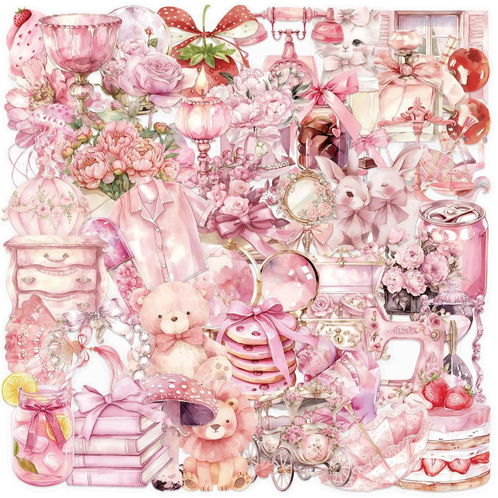 50 Pink Fairy Tale Stickers Pack Waterproof Transparent PET Hand Account Girl Material Decorative Guitar Notebook